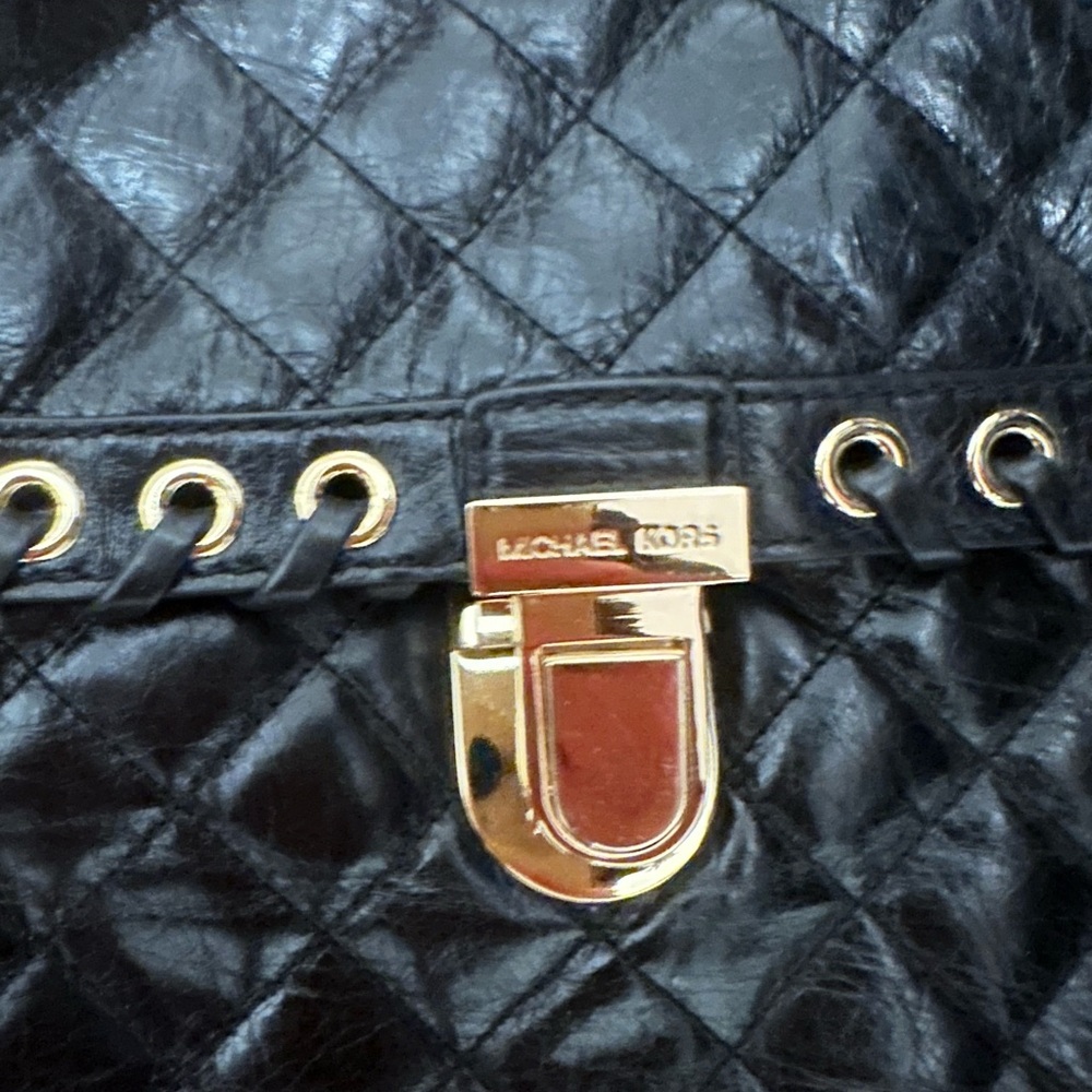 Michael Kors Black Quilted Leather Shoulder Bag with Gold Hardware - Picture 2 of 2